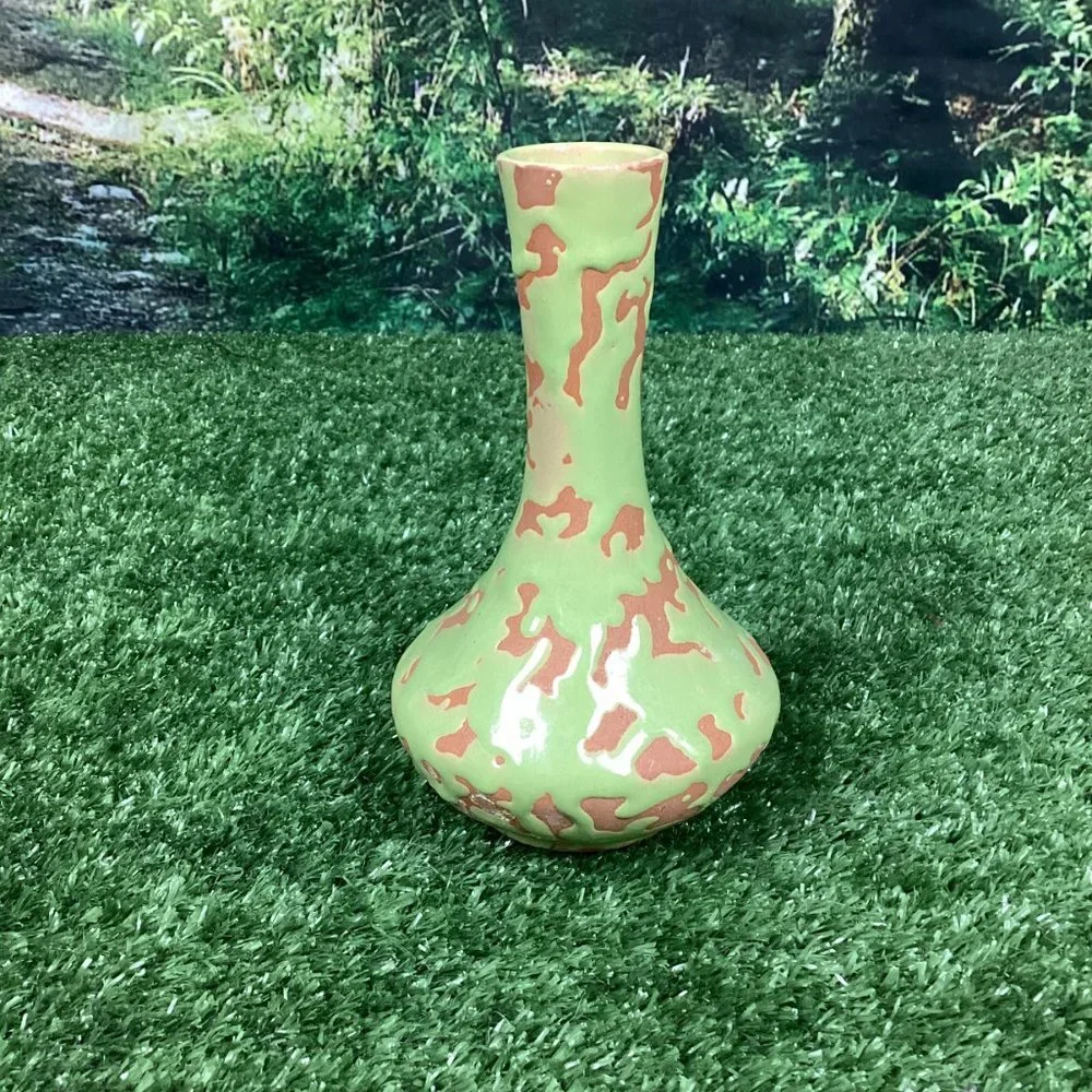 Vintage Bud Vase Green Drip Glaze